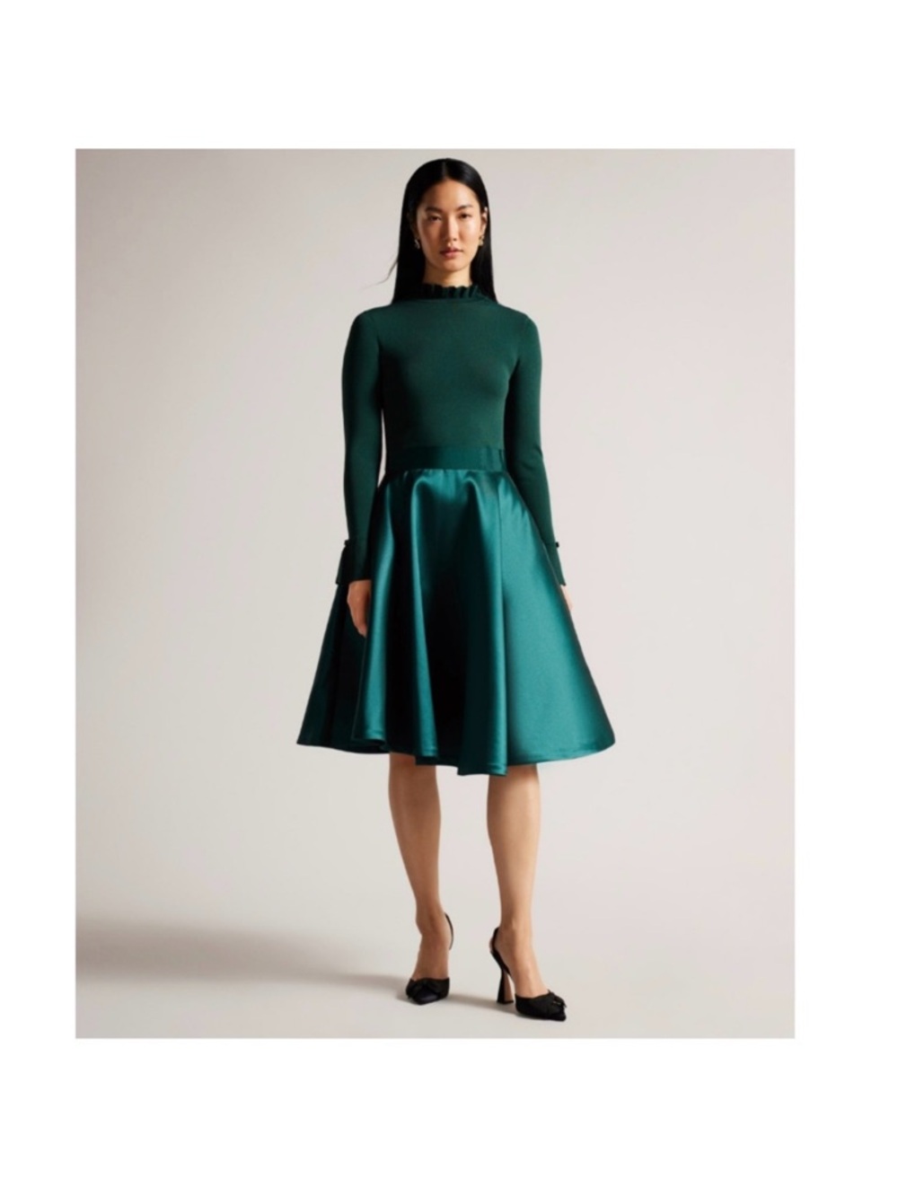 NWT Ted Baker London ZAIDI Emerald Long-Sleeve Fit & Flare Dress $340